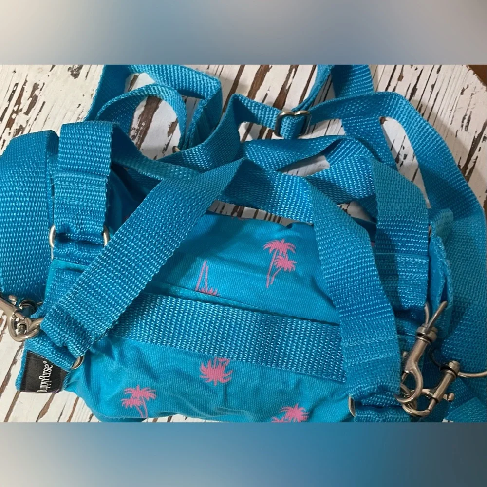 Turquoise with Pink Palm Trees Puppy Purse and Harness XLarge